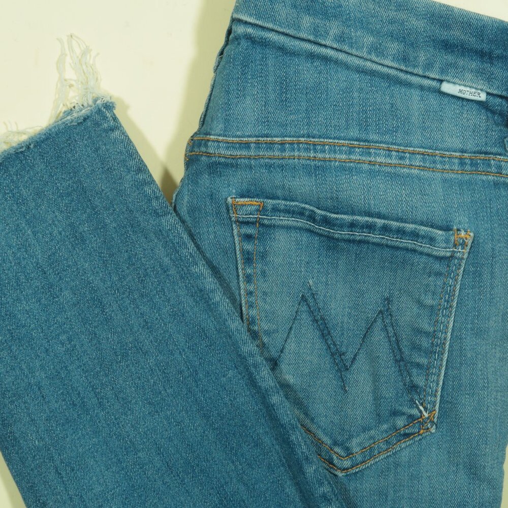 Mother The Looker High Waisted Ankle Fray Jeans Womens 25 Blue Not Rough Enough